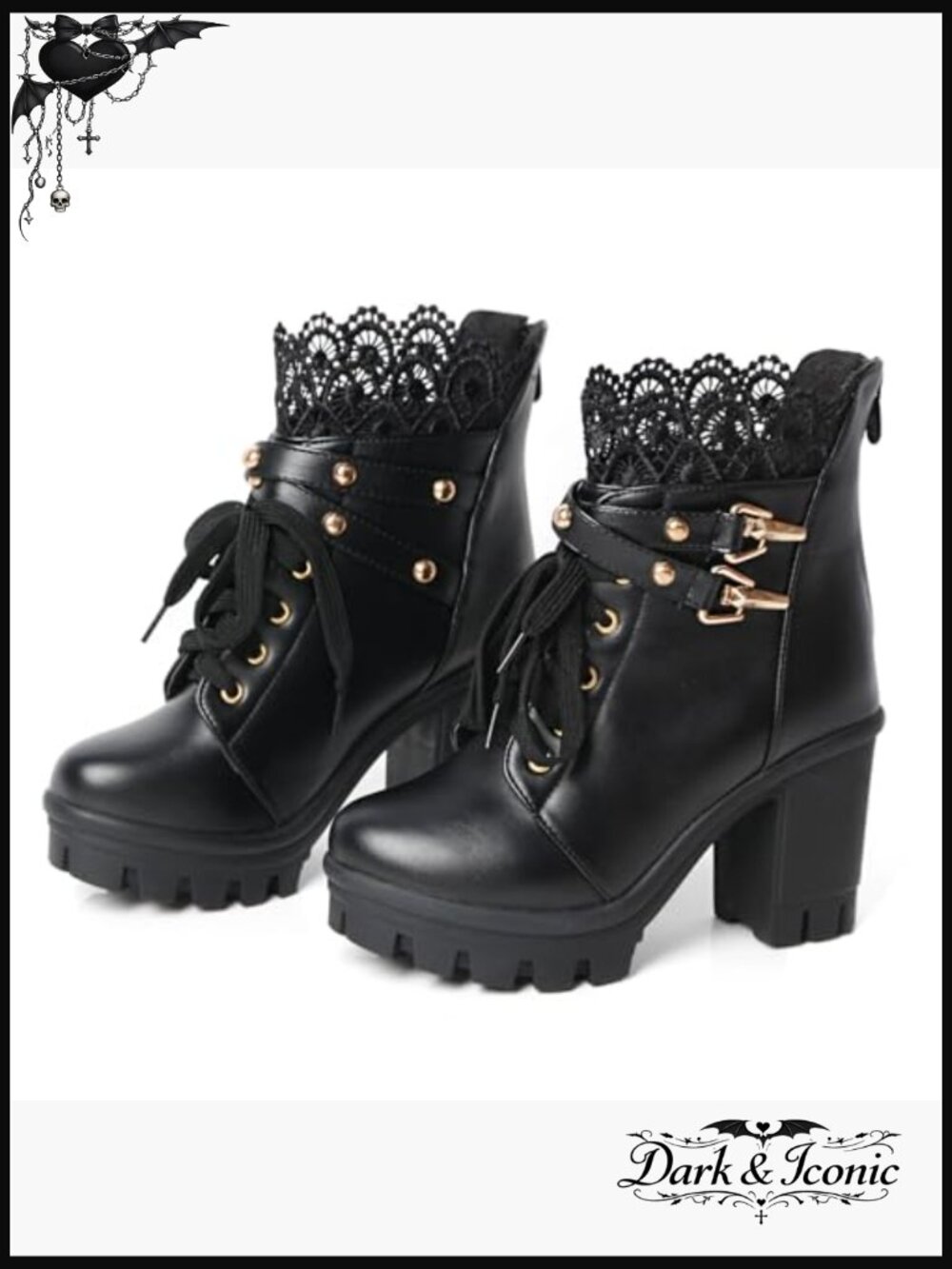 Platform Combat Boots with Chunky Heel, Zipper Closure, Gothic Style - Picture 3 of 7